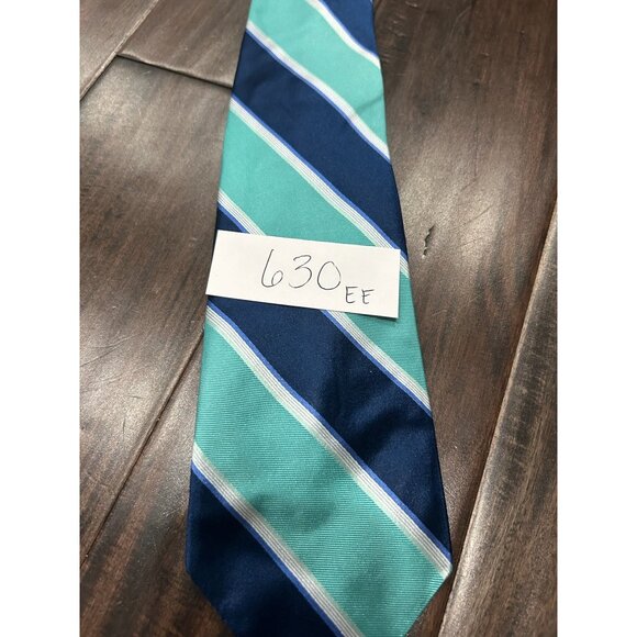 Club Room Striped Silk Necktie Navy Blue Green White Diagonal Stripe Classic - Picture 7 of 8